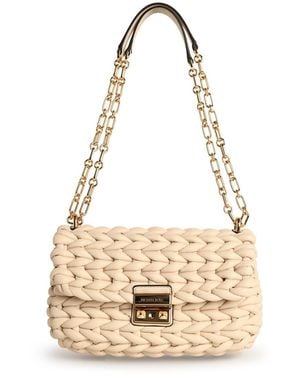 MICHAEL Michael Kors Tribeca 'schoudertas In Lichte Crème Gevlochten Lear - Naturel