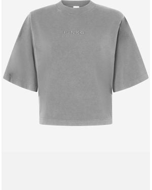 Pinko Katoenen T -shirt Met Logo - Grijs
