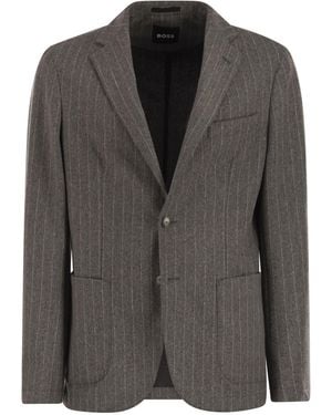 BOSS Slim-Fit-Blazer aus elastischem, gestreiftem Flanell - Schwarz