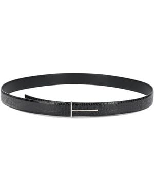 Tom Ford "T Line" Leather Belt - White