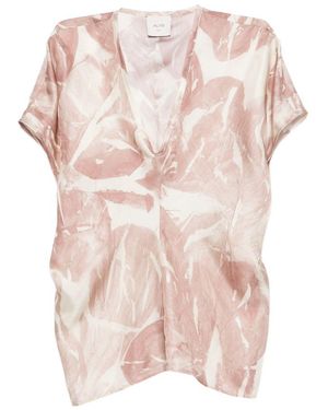 Alysi Bedrukte Zijden Blouse - Roze
