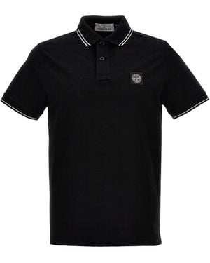 Stone Island Logo Abzeichen Poloshirt - Schwarz