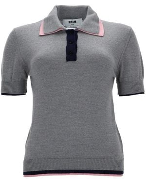 MSGM Solid Shirt Collar Polo - Grey