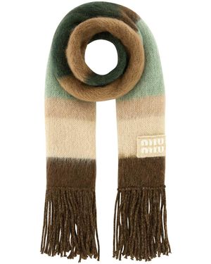 Miu Miu Embroidered Mohair Blend Scarf - Green