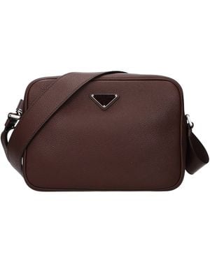Prada Burnt Leather Crossbody Bags - Brown