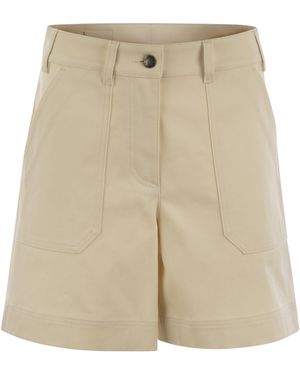Moncler Cotton Gabardine Shorts - Natural