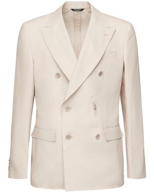 Dolce & Gabbana Leinen Zweireihige Jacke - Weiß