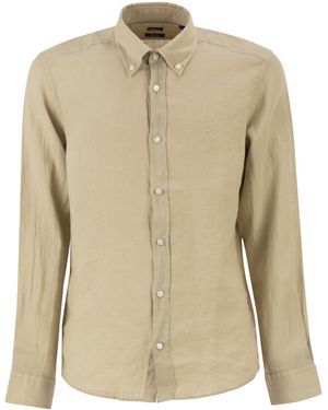 BOSS Pure Linen Regular Fit Shirt With Button-Down Collar - Natural