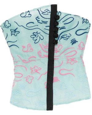 Emporio Armani Embroidered Strapless Top - Blue
