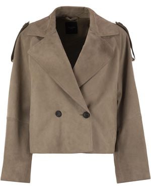 Weekend by Maxmara Fin de semana Max Mara Maga gabardina de gamuza corta - Marrón
