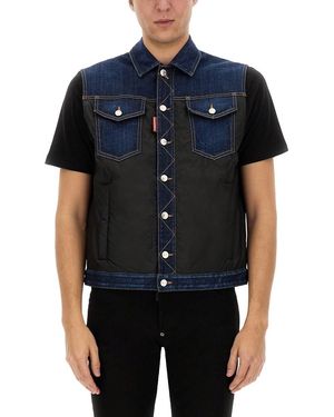 DSquared² Cotton-Blend Denim Puffer Vest - Blue