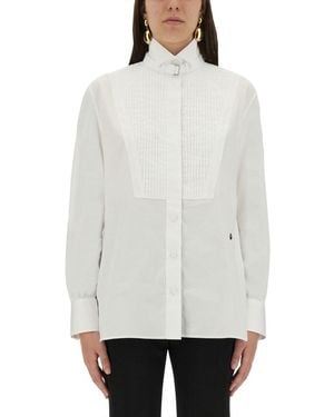 McQueen Tuxedo Cotton Poplin Shirt With Pleated Plastron - White