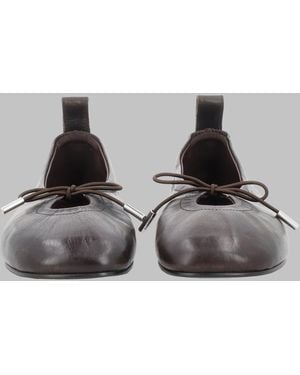 Alohas Leather Ballet Flats With Bow Detail - Grey