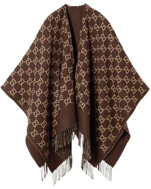 Gucci Gg Wool Poncho - Brown