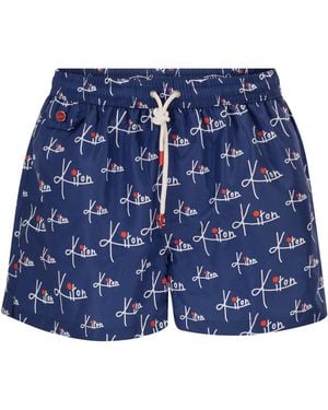 Kiton Kurze gemusterte Badeboxershorts - Blau