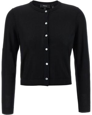 Theory Wool Cropped Cardigan - Black