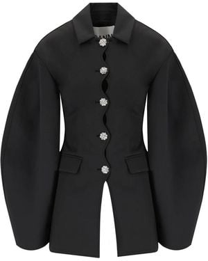 Ganni Single-Breasted Scuba Blazer - Black