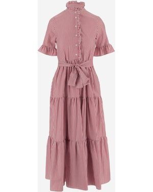 F.it Striped Cotton Dress With Ruffle Collar - Pink