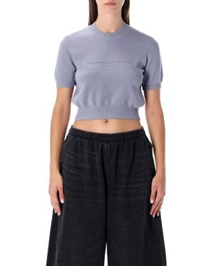 Alexander Wang Cropped Ribbed Chenille Sweater With Logo - Blue