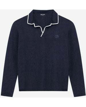 Giorgio Armani Linen And Silk Polo Shirt - Blue