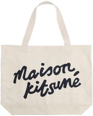 Maison Kitsuné Tote Bag With Writing - White