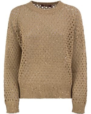 Max Mara Mstgeyser Openwork Cotton Sweater With Sequins - Brown