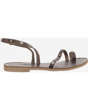 Kima Leather Sandal With Embellishments - Brown