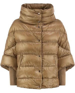Herno Padded Jacket With High Collar And Knitted Cuffs - Natural