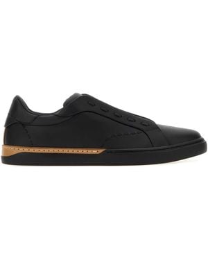Fendi City Leather Slip-On Sneakers - Black