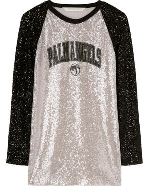 Palm Angels – College-Minikleid mit Palmen-Pailletten - Schwarz
