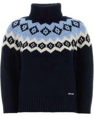 Prada Dark Blue Wool Blend Jumper - Black