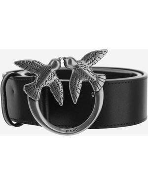 Pinko Leather Belt With Logo - Black