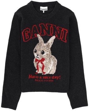Ganni Wool Jersey Regular Fit Sweater Sweaters - Black