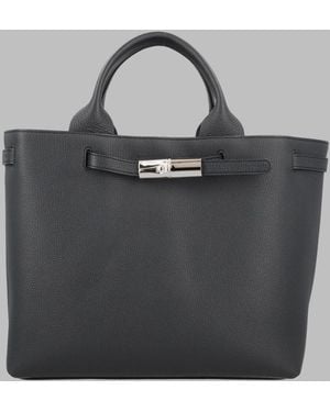 Longchamp Structured Leather Tote Bag, 29 Cm X 34 Cm X 17 Cm - Grey