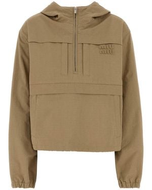 Miu Miu Embroidered Ripstop Fabric Jacket - Natural