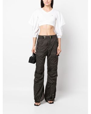 Veronique Leroy Cotton Jersey Triangle Sleeve Crop T Shirt - White