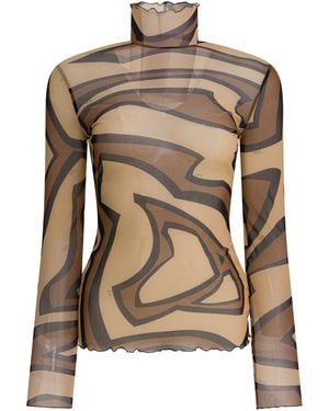PUCCI Labirinto Print Tulle T-Shirt - Brown