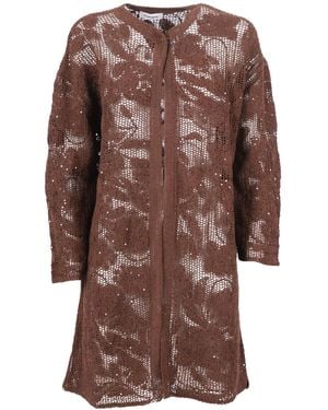 Kangra Cashmere Duster Coat With Cornely Embroidery And Sequins Cotton Polyamide - Brown