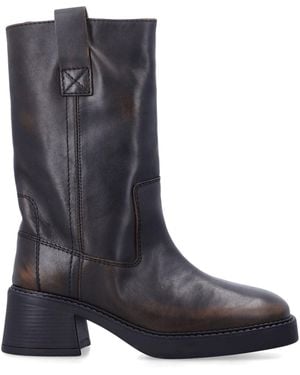 Miista Inaya Mini-Inspired Brush-Off Leather Block Heel Boots - Blue