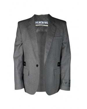 Off-White c/o Virgil Abloh Pinstriped Wool Blazer With Signature Detail - Grey