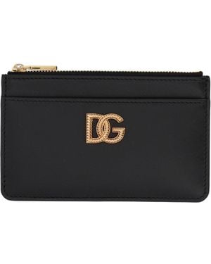 Dolce & Gabbana Calfskin Card Holder With Dg Logo - Black