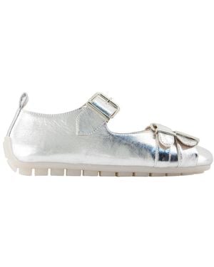 Simone Rocha Silber Glitzer Leder Ballerina Schuhe - Weiß