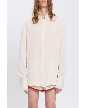 Ann Demeulemeester Flosi Standaard Overhemd Met Opstaande Kraag En Zijden Crêponne-ruches - Wit