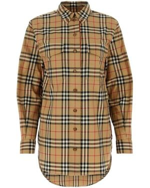 Burberry Ladies Vintage Check Stretch Cotton Oversized Shirt, Brand Size 10 (Us - Brown