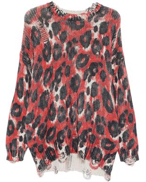 R13 Trui Met Luipaardprint En Gerafelde Afwerking - Rood