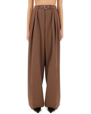 Dries Van Noten Wideleg Trousers With Belt - Brown