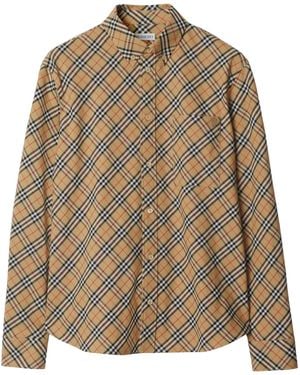 Burberry Cotton Shirt A Controllo Vintage Motivo - Marrone
