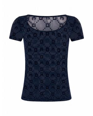 Marine Serre Moonogram Mesh Flock Ss Rundhals-T-Shirt - Blau