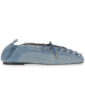 Ganni Lace-Up Ballerina - Blue