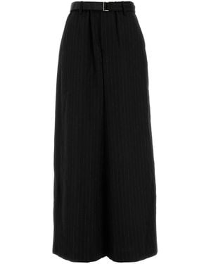 Sacai Embroidered Wool Wide-leg Pant - Black